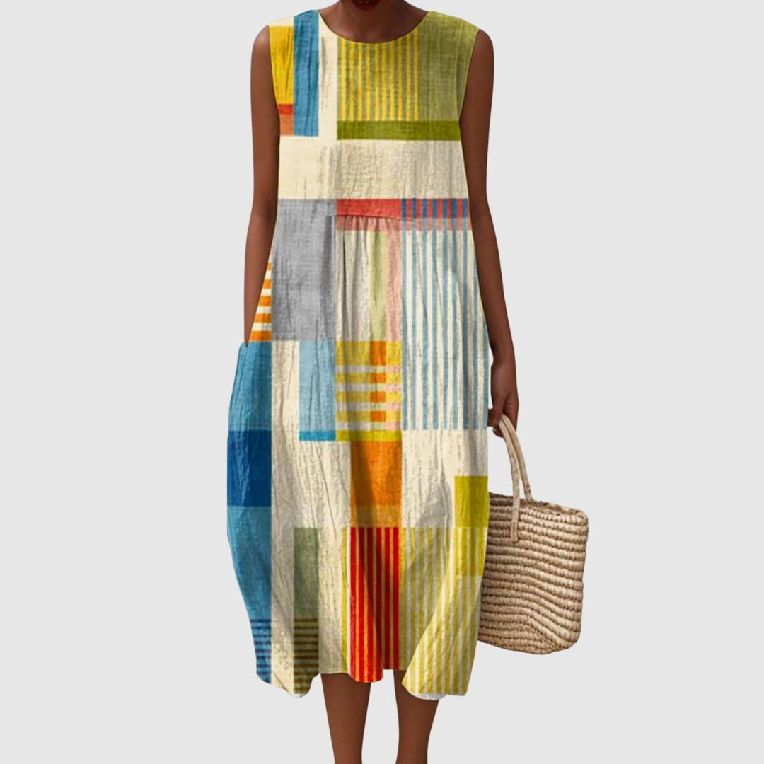 Elsie | Women's Abstract Geometric Pattern Art Print Sleeveless Pocket Wrap Dress