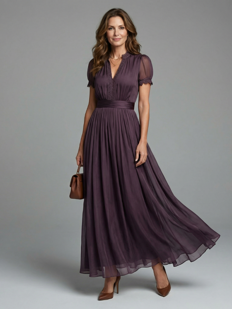 Vivienne | The Pleated V-Neck Maxi