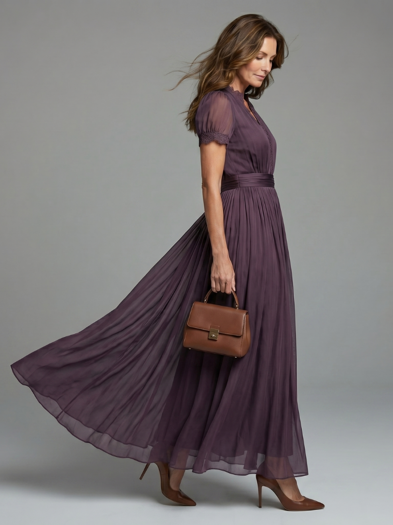 Vivienne | The Pleated V-Neck Maxi