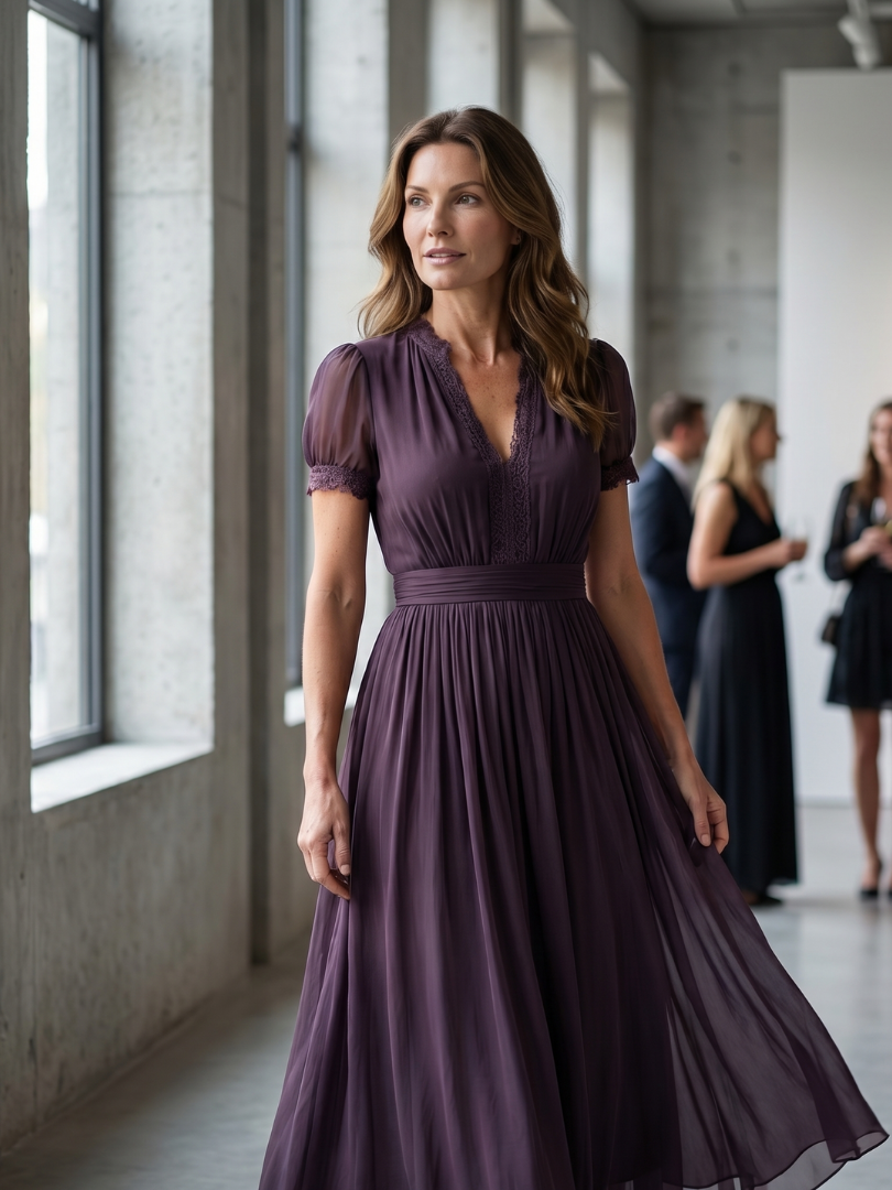 Vivienne | The Pleated V-Neck Maxi