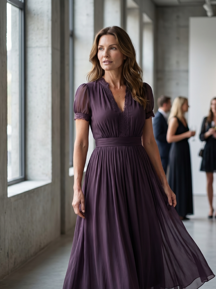 Vivienne | The Pleated V-Neck Maxi