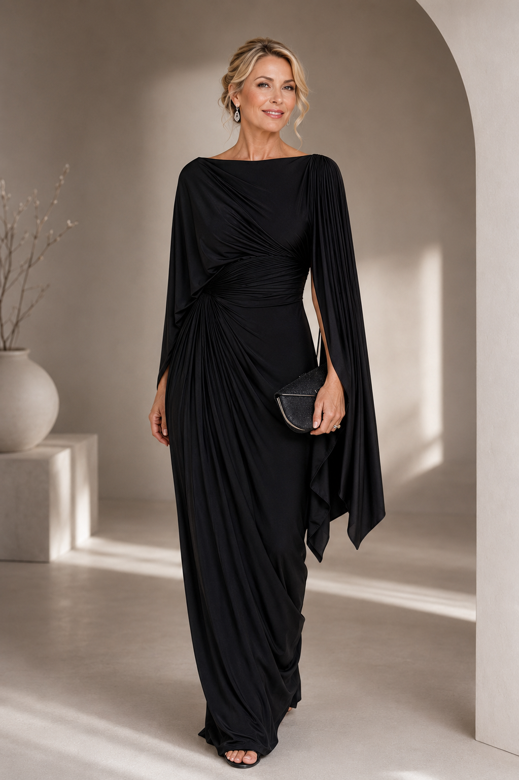 Meryl™ Maxi Dress | Flowing Cape-Sleeve Elegance