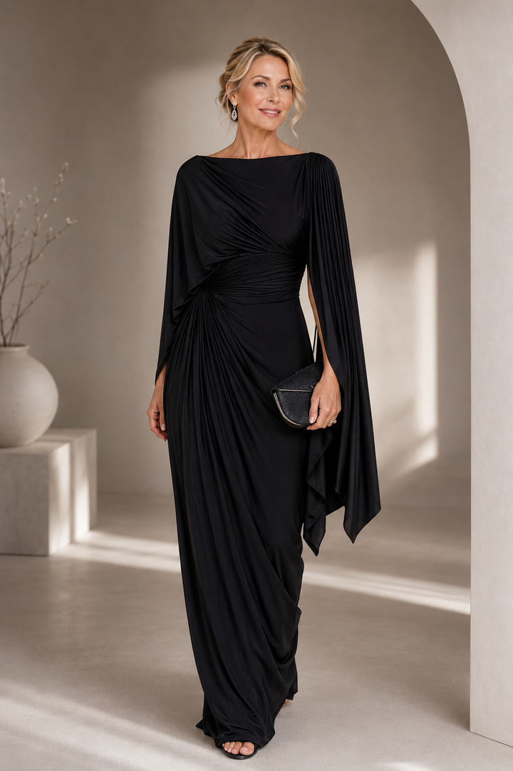 Meryl™ Maxi Dress | Flowing Cape-Sleeve Elegance
