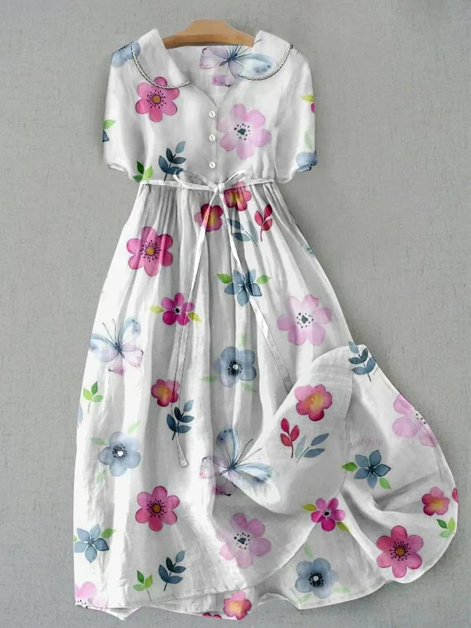 Sienna | Women's Floral Print Dress - Breathable Cotton-Linen Summer Style